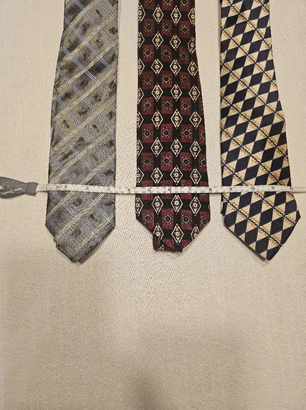 Silk Tie Lot Of 3 Geometric Print Red Silver